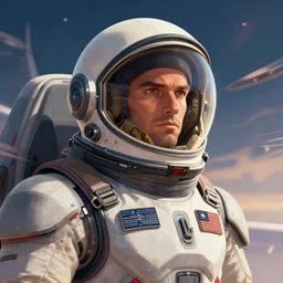portrait of a starship captain with a helmet digital illustration portrait design 3 / 4 perspective, detailed, gorgeous lighting, wide angle action dynamic portrait