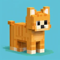 voxel art of an orange tabby cat, minecraft