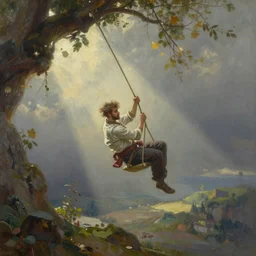 lol cool j swinging as tarzan. gouache fairytale art, russian romanticism, muted palette, backlighting, depth of field