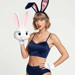 Taylor Swift Cosplaying Lola Bunny, holding bugs bunny’s head, modeling, posing, playboy bunny, two piece workout clothes, training bra, photorealistic lighting, professional lighting, vibrant colors, maximalism, ultra facial detail, gta 5 skin tone, photorealistic skin tone, Tooth Wu Artgerm Greg Rutkowski Alphonse Mucha Beeple artstation deviantart, 8k, fanart, extreme aesthetic