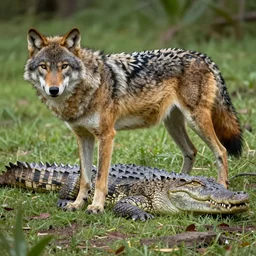 a wolf crocodile!!! hybrid! bold natural colors, masterpiece, trending on artstation, photograph, national geographic, wildlife photographer of the year, realistic!!