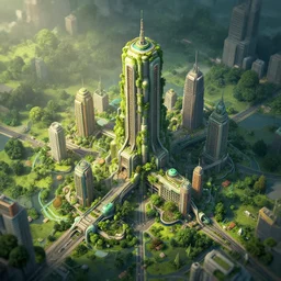incredible, mindblowing beautiful matte painting, isometric view, artstation, solarpunk metropolis, cgsociety, dramatic lighting, vibrant greenery, concept art, octane render, arnold 3 d render