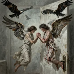angels hover above like vultures' prey, Pray, sickened flesh decay, information verification waiting for them both, door unlocked, such disappointment