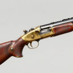 a steampunk shotgun forged from gold and silver with red - painted elements, 4 k, extreme detail, video game concept art