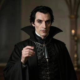 a portrait of Dracula, victorian, depth of field, soft light, ominous, photorealistic, detailed, 8k