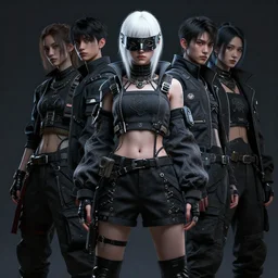very cool girl white hair girl with mask, streetwear, techwear, cyberpunk style outfit, full body, nose piercing, detailed portrait, intricate complexity, by greg rutkowski, artgerm, ross tran, conrad roset, takato yomamoto, ilya kuvshinov. 4 k, beautiful, aesthetic octane render, aesthetic octane render,, aesthetic octane render, cinematic dramatic atmosphere