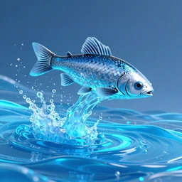 Cybernetic fish jumping out of a river of fluorescent blue battery acid in a cyberpunk city, ultra-realistic, dramatic lighting, HDR, 8K resolution