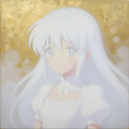 Kyubey from the anime Puella Magi Madoka Magica, oil painting, soft pastel colors, paint-on-glass painting, chiaroscuro, very ethereal,fauvism, soft, ethereal, superflat art movement, pinhole photography futuristic y2k white pure estructure liminal, white fog painting, glided golden paper HD bokeh lighting chiaroscuro vaporwave, Superflat art movement, chibi, soft pastel colors, clean skin, neon static gradient