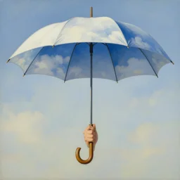 umbrella with cloud color, painting by rene magritte, centered, high detail, high resolution