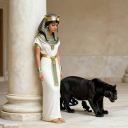 a sad egyptian princess leans against a marble pillar while a black panther slinks nearby by david roberts