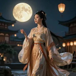moon liu yifei in hanfu mid - autumn festival night hyperdetailed digital illustration dramatic cinematic lighting christophe vacher sakimichan