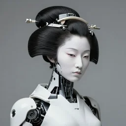 fine art portrait head shot minimal geisha cyborg mech by ilm and bill sienkiewicz and emmanuel shiu, zaha hadid, simplified neo - futuristic tactical, posed feminine, studio, mamiya 6 5 mm, iso 4 0 0, f / 5. 6, hyperrealism, studio lighting, studio, high detail, sharp focus, trending artstation, cgsociety