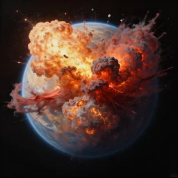 a planet exploding, evil colours, painting, digital art