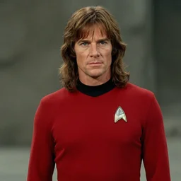 A still of Aragorn as Scotty on Star Trek: The Original Series, red shirt, sharp focus, high quality, very realistic, 4k