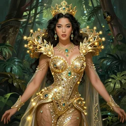 karen fukuhara as queen of the jungle, intricate, elegant, glowing lights, highly detailed, digital painting, artstation, glamor pose, concept art, smooth, sharp focus, illustration, art by artgerm and greg rutkowski, artey freytag