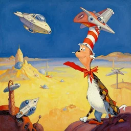 Coruscant landscape in the style of Dr. Seuss, starships, painting by Ralph McQuarrie