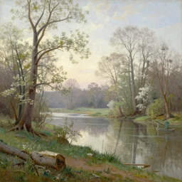 a beautiful mississippi landscape, springtime morning, by george caleb bingham, oil on canvas, luminism, hyperrealism