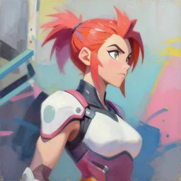 greg manchess portrait painting of shinazaki rika aka lisbeth as overwatch character, medium shot, asymmetrical, profile picture, organic painting, sunny day, matte painting, bold shapes, hard edges, street art, trending on artstation, by huang guangjian and gil elvgren and sachin teng