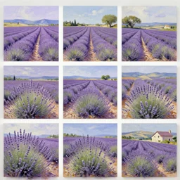oil painting of lavander fields in the south of france, various styles.