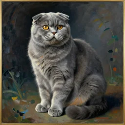 fat grey scottish fold sitting, by Franz Marc