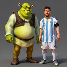 shrek versus messi, highly detailed, digital painting, artstation, concept art, smooth, sharp focus, illustration, art by artgerm and greg rutkowski and alphonse mucha