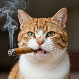 a cute portrait of a flamboyantly gay cat with a smoking cigar in its mouth