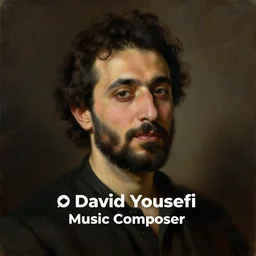 portrait painting of David Yousefi, Music Composer, in style of Rembrand, antique