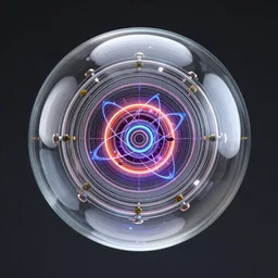 8k ultra fine line photorealistic 56 bit energized 12 channel toroidal mechanism surrounding an 12 channel 128 bit energized atomic orbits ion trapping microwave nucleation chamber inside a rotating clear glass sphere