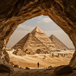 cave painting of aliens building the pyramids