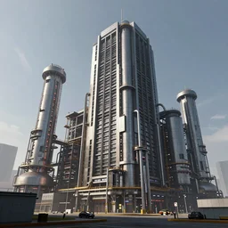 an epic render of a massive cyberpunk factory building by visualdon, trending on artstation