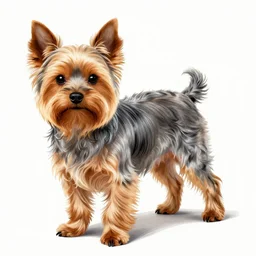 brown and gray Yorkshire terrier dog, extremely detailed masterpiece, illustration, by Michael Sowa,