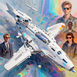 highly detailed holographic iridescent sci fi world, white spaceships, by gilbert williams, by simon stalenhag, by beeple, by bruce pennington, by james jean, featured in juxtapoz, mixed media, dynamic composition, octane render, with many different shades of blue pink orange yellow green