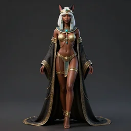 full length complex 3 d hyper realistic smooth ultra sharp render of a gorgeous light skinned african woman with white hair | bikini, chains, robes | demoness, succubus, witch, egyptian goddess, neko, cat ears | medieval, fantasy, d & d, unholy | intricate, highly detailed, octane render, photorealistic, cinematic | art by 吵 集 仁 儿 on artstation + oh jinwook + sakimichan