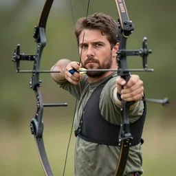 portrait of a archer, compound bow, in the style of tony sart, realistic, highly detailed, artstation