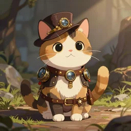 A cute Steampunk calico cat, toon shading