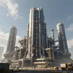 an epic render of a massive cyberpunk factory building by kaiwan shaban, trending on artstation