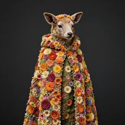 a satyr wearing a cloak made of flowers, by Omar Z. Robles, CANON Eos C300, ƒ1.8, 35mm, 8K, medium-format print