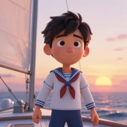 sailor sailing into the sunset, highly detailed, rendered, ray - tracing, cgi animated, 3 d demo reel avatar, soft shade, soft lighting
