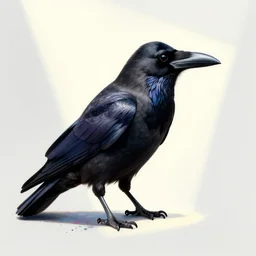 a crow, vi, side portrait, striking, defiant, spotlight, paint drips, paint splatter, vibrant colors, by marco paludet and gianni strino and marion bolognesi