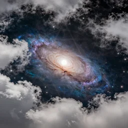 Clouds in the sky with a galaxy portal sacred geometry, HD photo from james webb telepscope