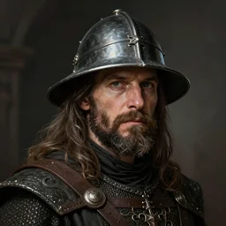 portrait of an unshaven middle - aged man wearing a war hat, medieval, fantasy, medium shot, fantasy art, concept art, character design, digital art, illustration, sharp focus, by wlop