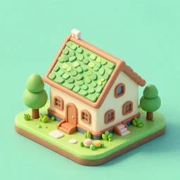 isometric village old house, 3 d icon for mobile game, blender 3 d, green scheme, octane render, 8 k resolution