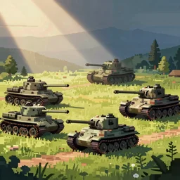 world war second tank battle, pixel art
