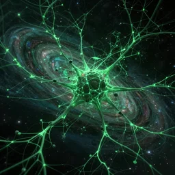 A dark green neurological network spanning across the galaxy, realistic 4k octane beautifully detailed render, 4k post-processing, highly detailed, intricate complexity, epic composition, magical atmosphere, cinematic lighting, masterpiece, ultra hd