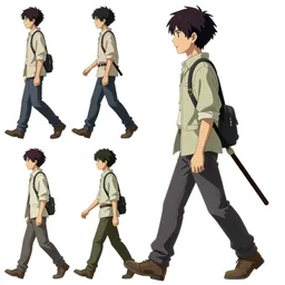 side view, full body character walk cycle, realistic a adventurer walking, gapmoe yandere grimdark, trending on pixiv fanbox, painted by ilya kushinov makoto shinkai takashi takeuchi studio ghibli, akihiko yoshida, left to right, animator's sheet, richard willians, animation survival kit