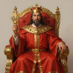 the emperor, the crowned embodiment of male power holding the symbol of his power sits on a lavish red throne ruling with wisdom and care, 8 k resolution digital painting, by alena aenami, by michael whelan, behance hd, trending on artstation deviantart