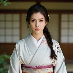 portrait of japanese lara croft wearing kimono, by charlotte grimm, natural light, detailed face, beautiful features, symmetrical, canon eos c 3 0 0, ƒ 1. 8, 3 5 mm, 8 k, medium - format print, half body shot