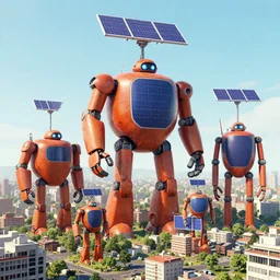 gigantic solar robots towering over a small city by laurie greasley kelly freas