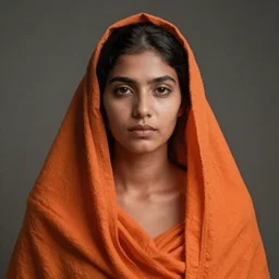 a photorealistic portrait of a woman draped in an orange cloth, 4 k dramatic lighting, digital art