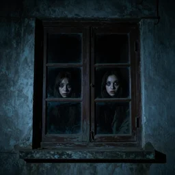 Eyes peering in the window at night, scary, creepy